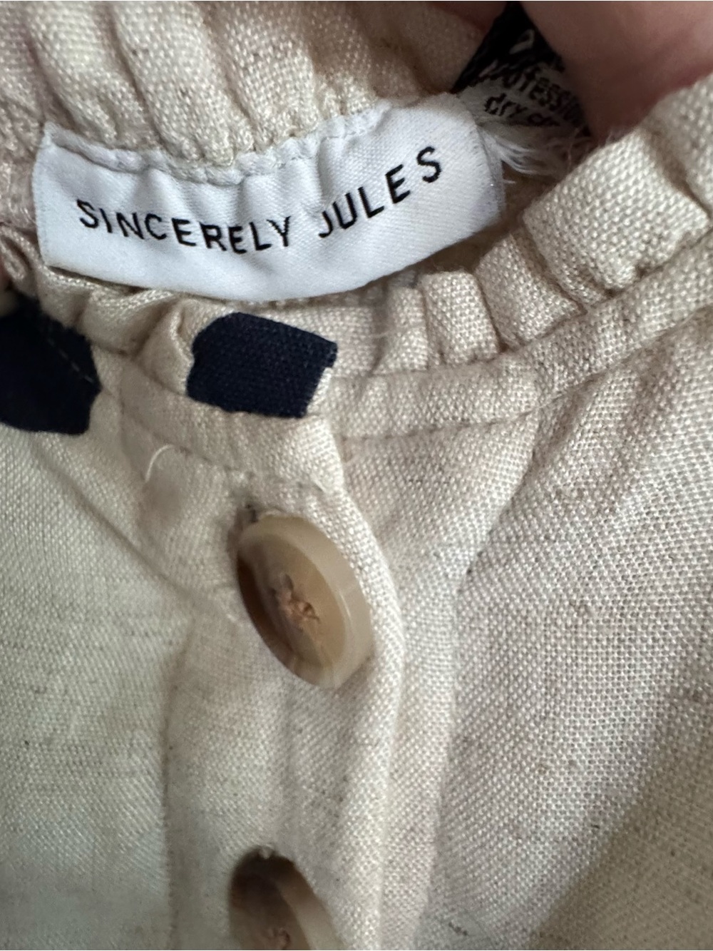 Sincerely Jules Cream PolkaDot,Button-Front,stretch waist, linen blend dress - Picture 6 of 7